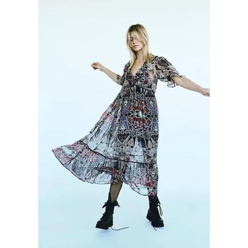 Free People Carmella Printed Maxi Dress Size Small Black Combo
